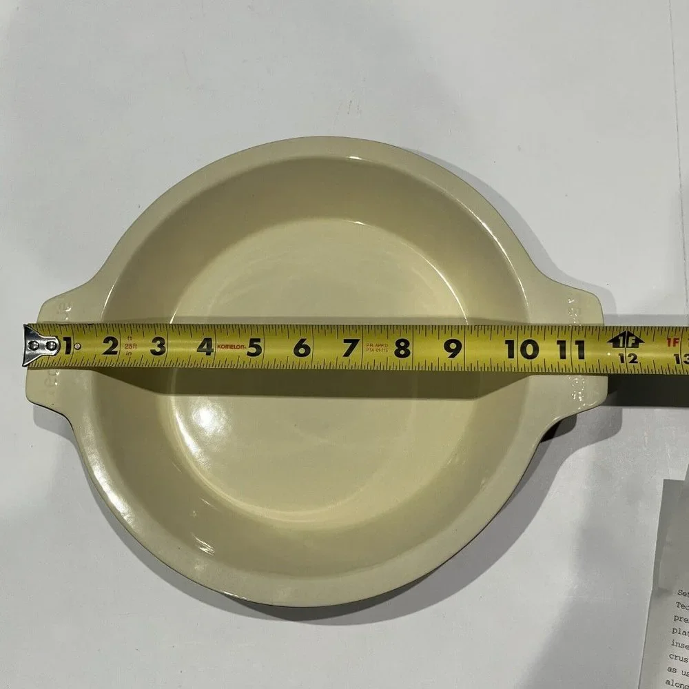 QVC Technique Ceramic Brown And Cream 10” Pie Plate With Lifter And Instructions